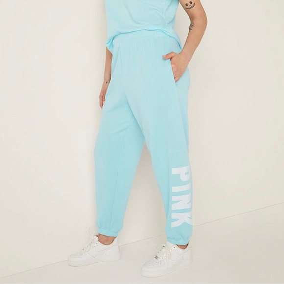 BRAND NEW Victorias Secret PINK Fleece Baggy Campus Sweatpants Blue